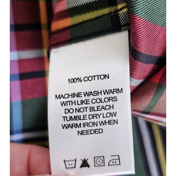 Foxcroft Shaped Fit Tartan Plaid Non Iron Shirt Women's Size 12 Holiday Preppy - Picture 9 of 9